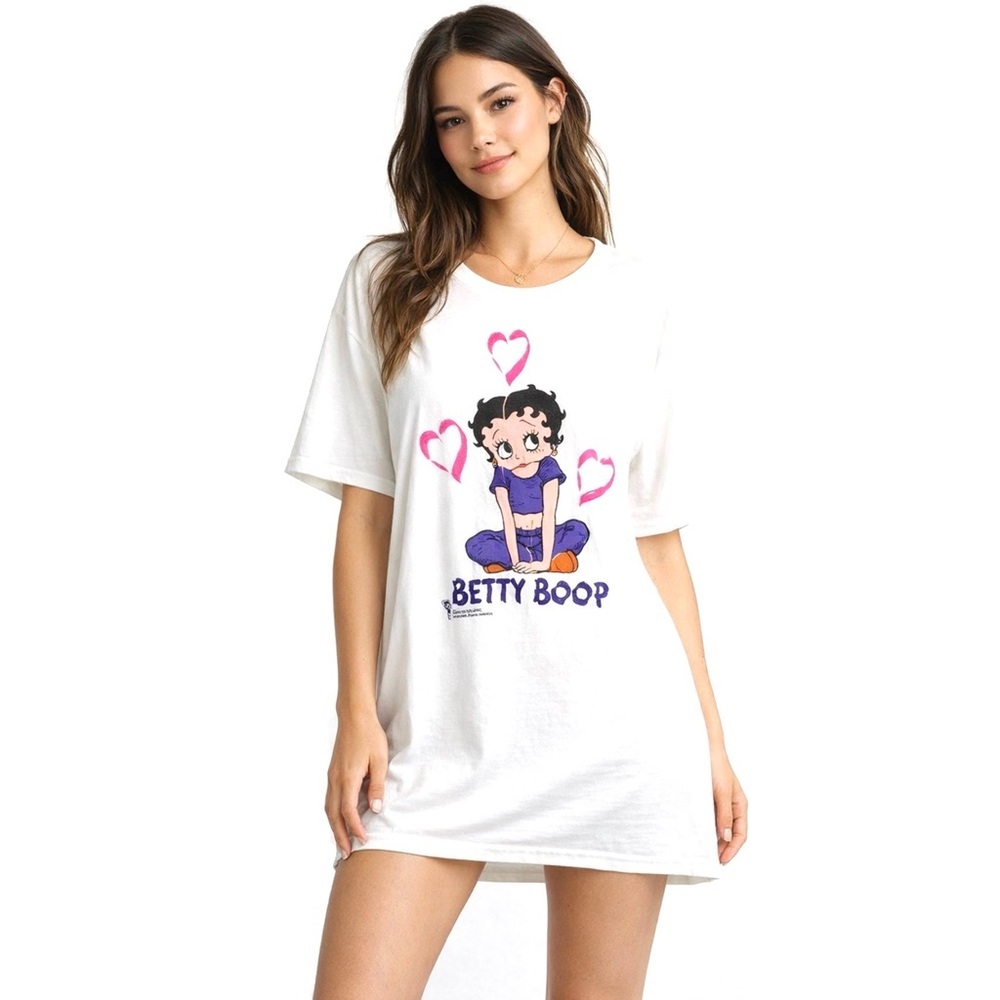 Vintage Betty Boop Heart Logo Y2K 2000 T Shirt Dress Womens OSFA